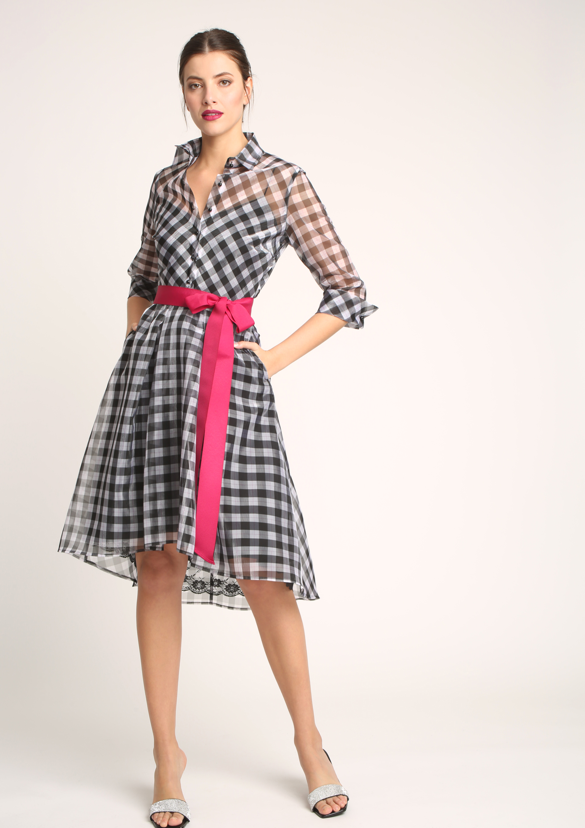 organza checks long frocks