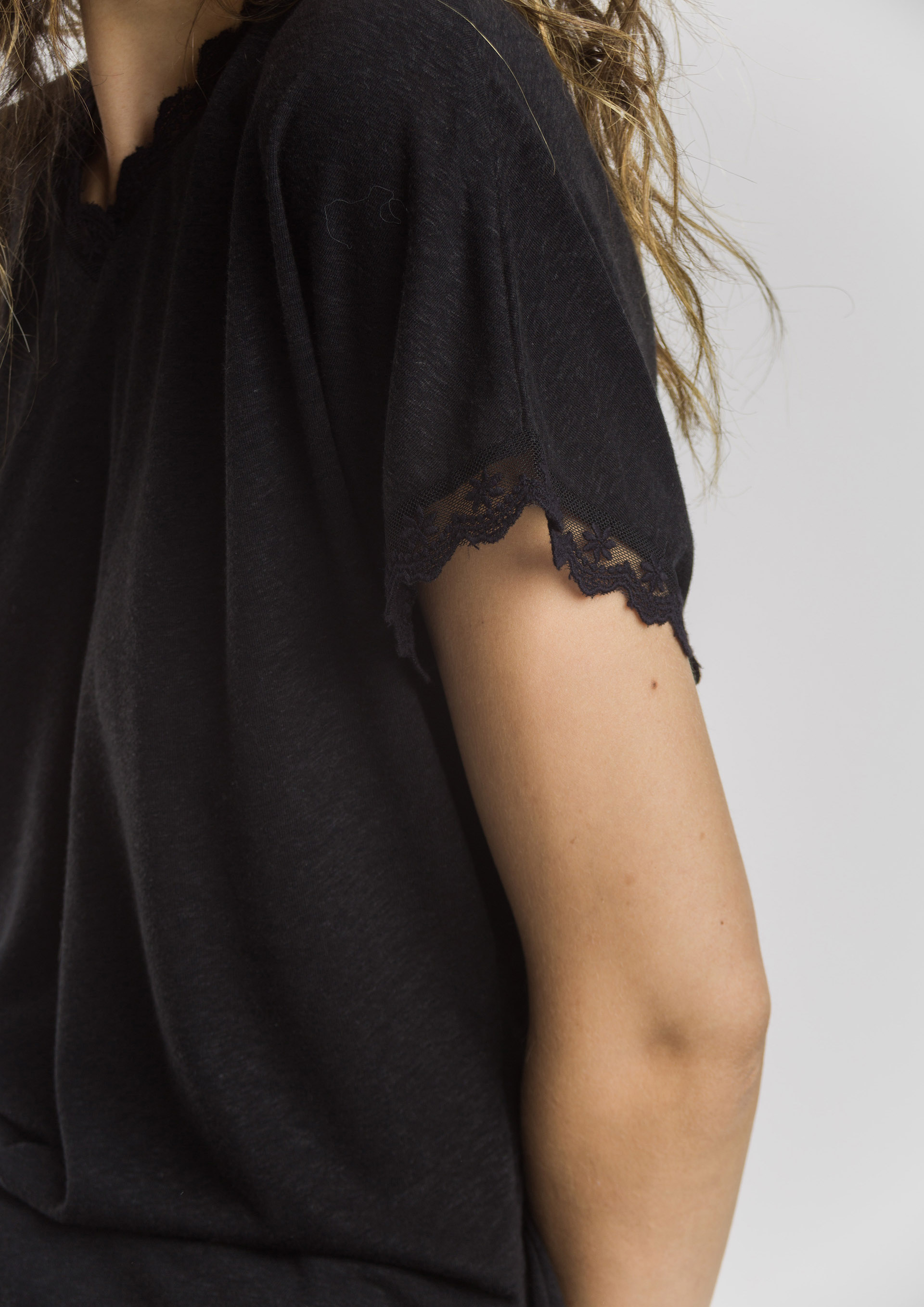 black shirt with lace up front