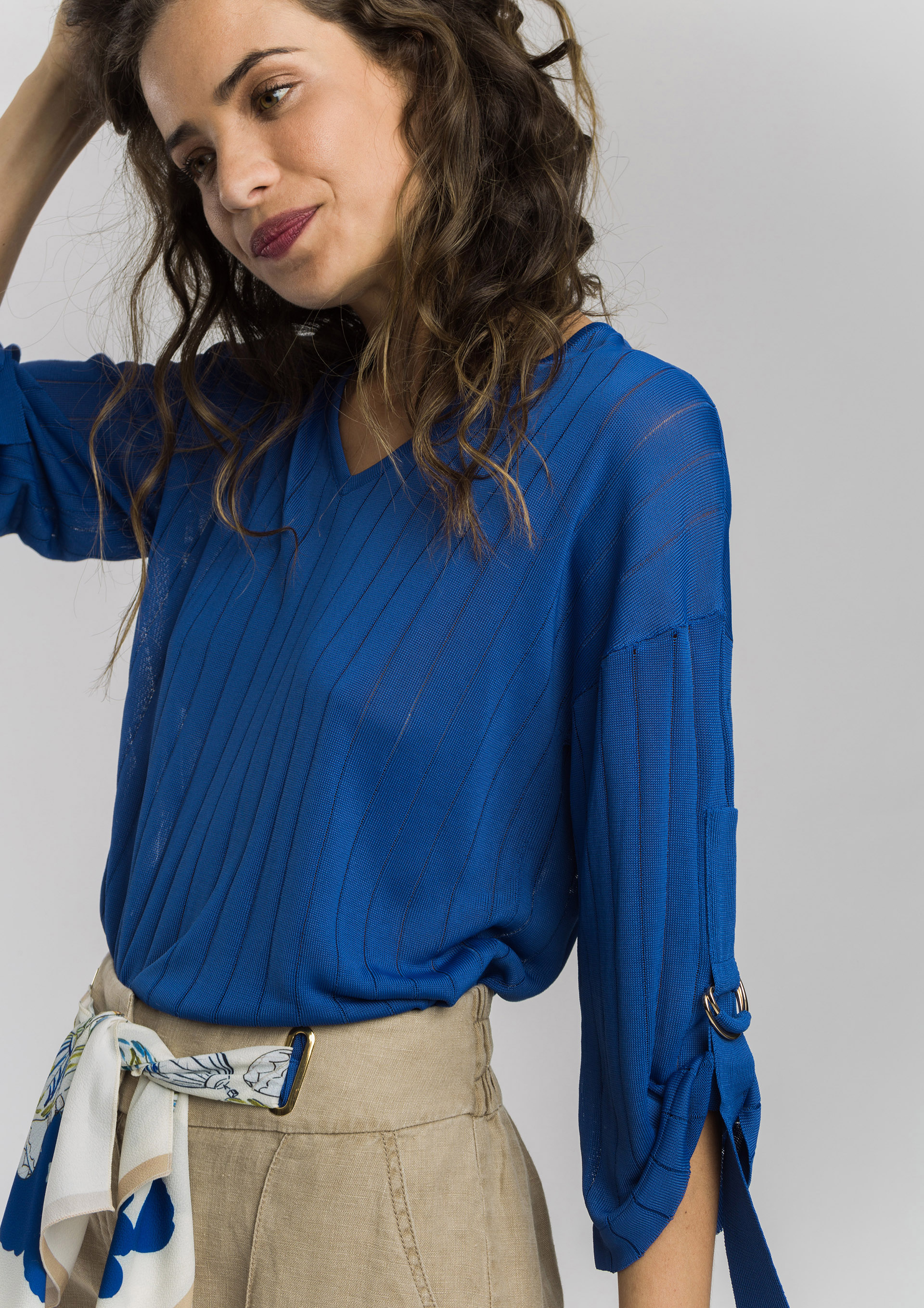 Blue ribbed knit sweater