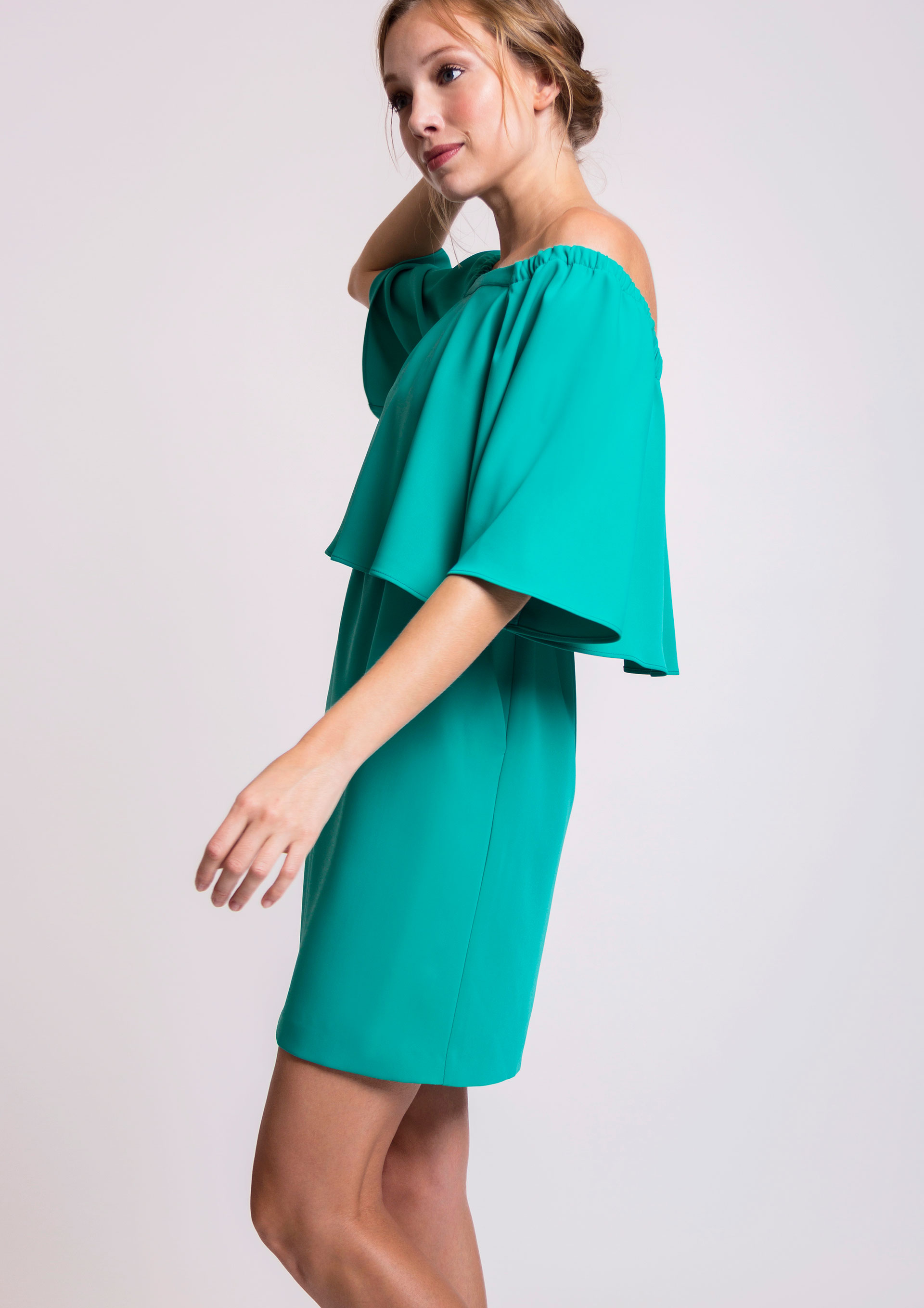 Green off-the-shoulder dress