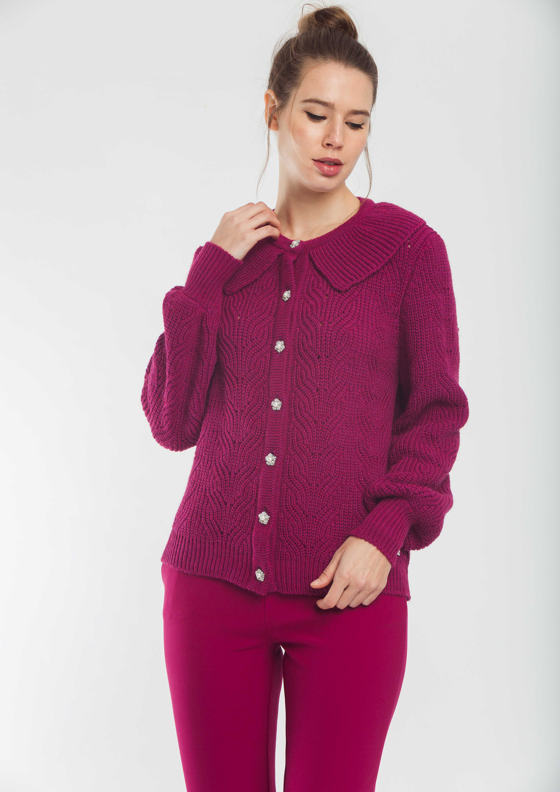 Chaqueta punto corta fucsia