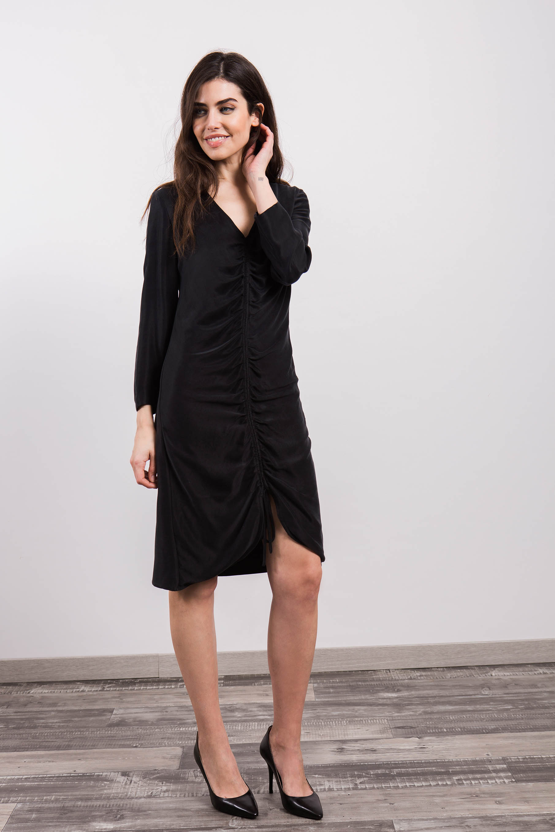 Flores Moda Vestido Negro Manga Larga H&m Vestido Negro Manga