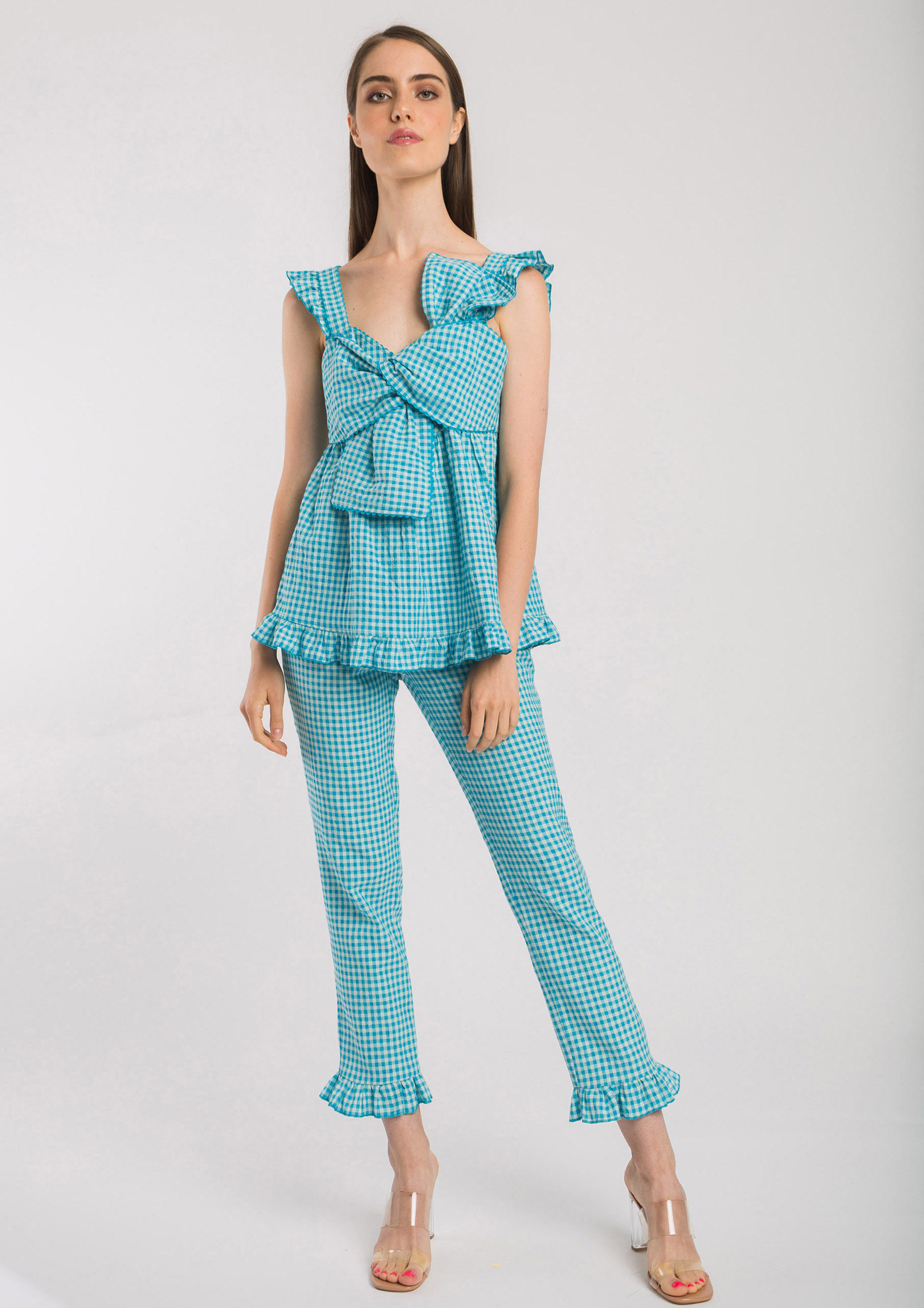 Pantalon a cuadros azul cheap