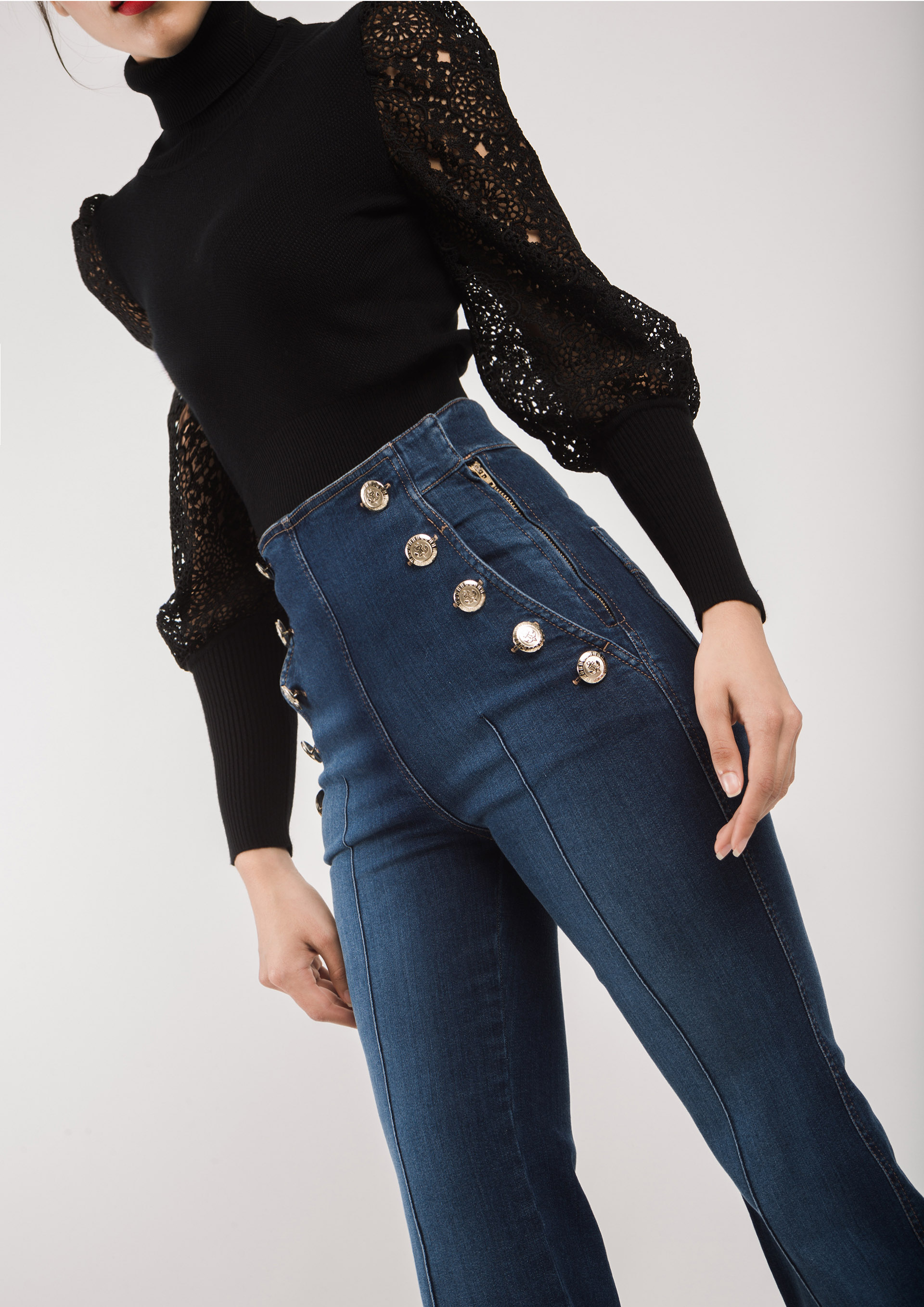 Jeans with side buttons