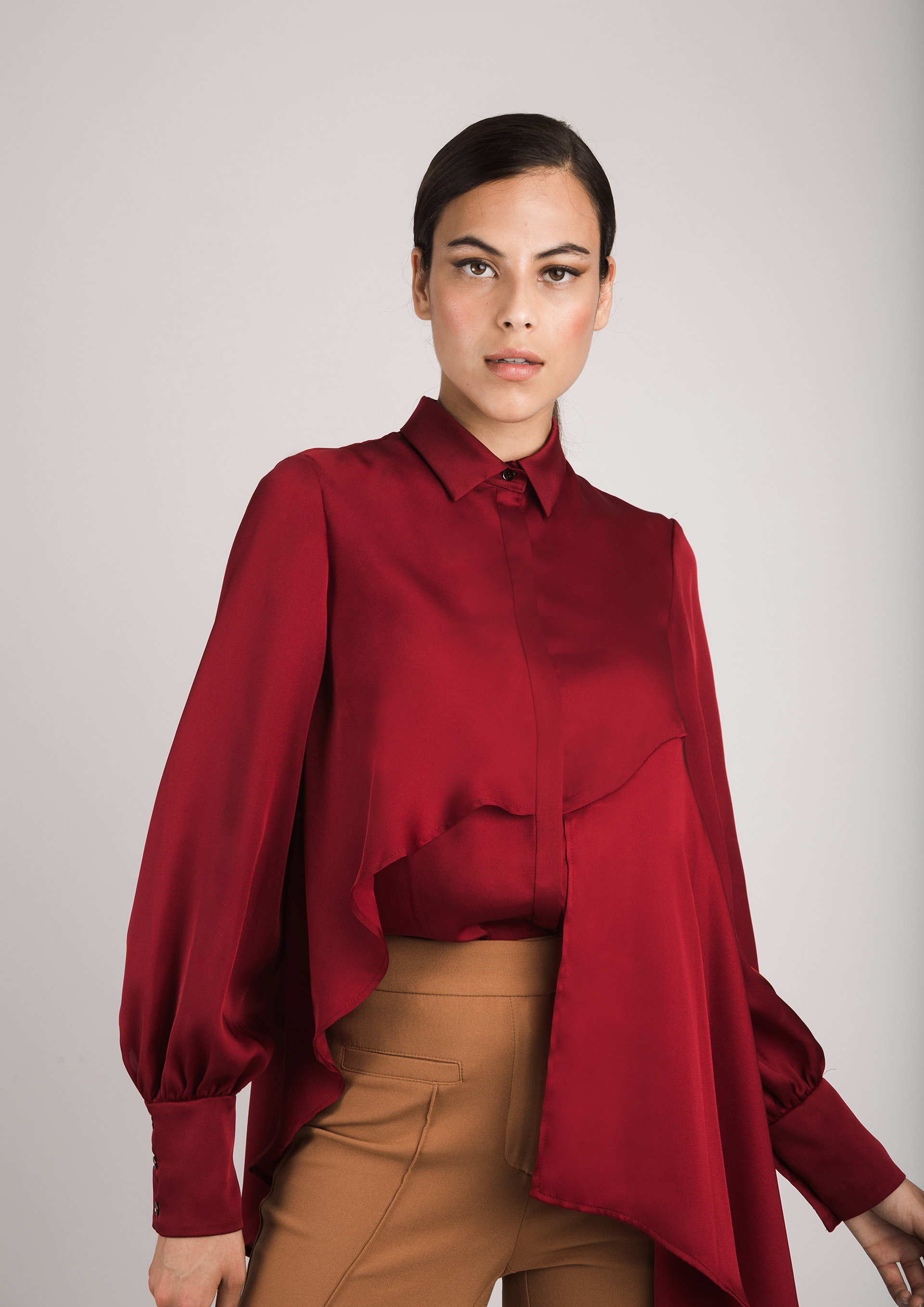 Maroon blouse.