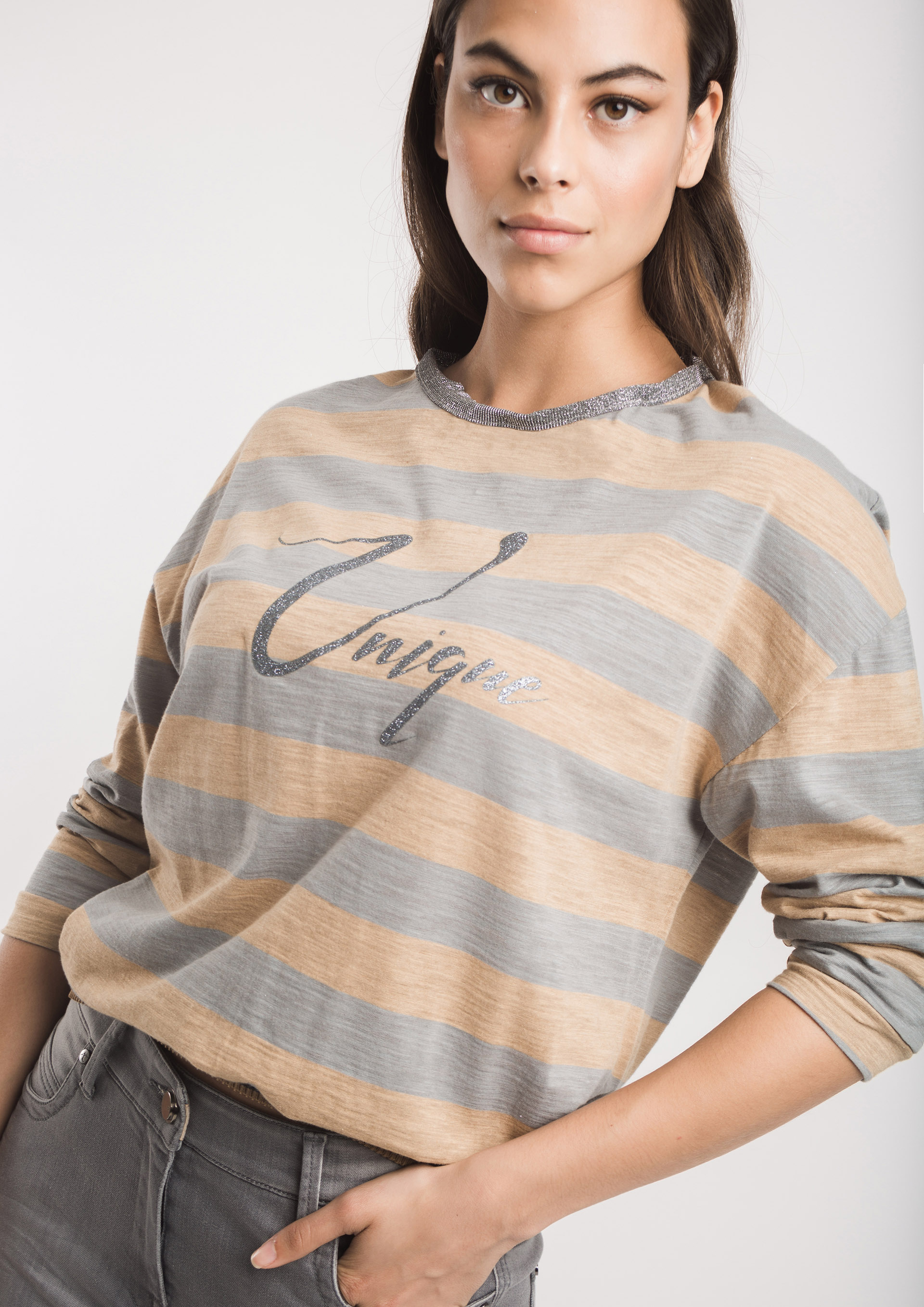 Striped knit T-shirt.