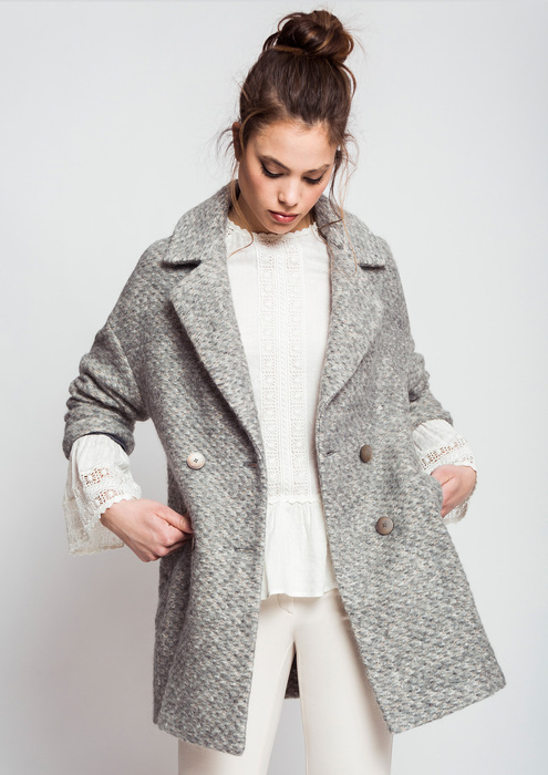 Grey knit coat.