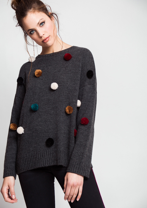 grey pom pom jumper