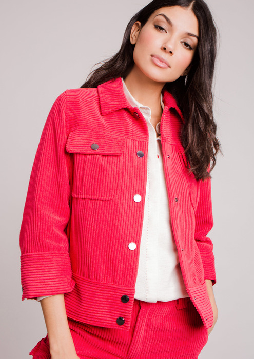 Red corduroy jacket.