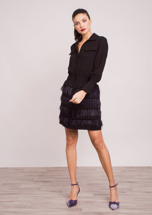 black feather skirt dress