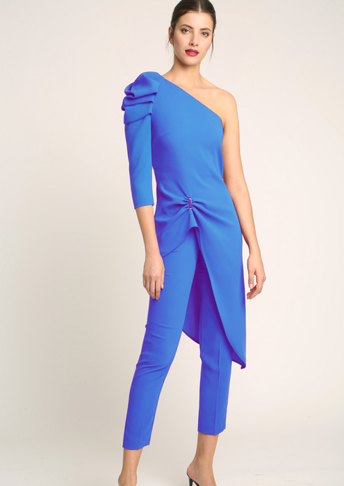 Blue asymmetric special occasion top