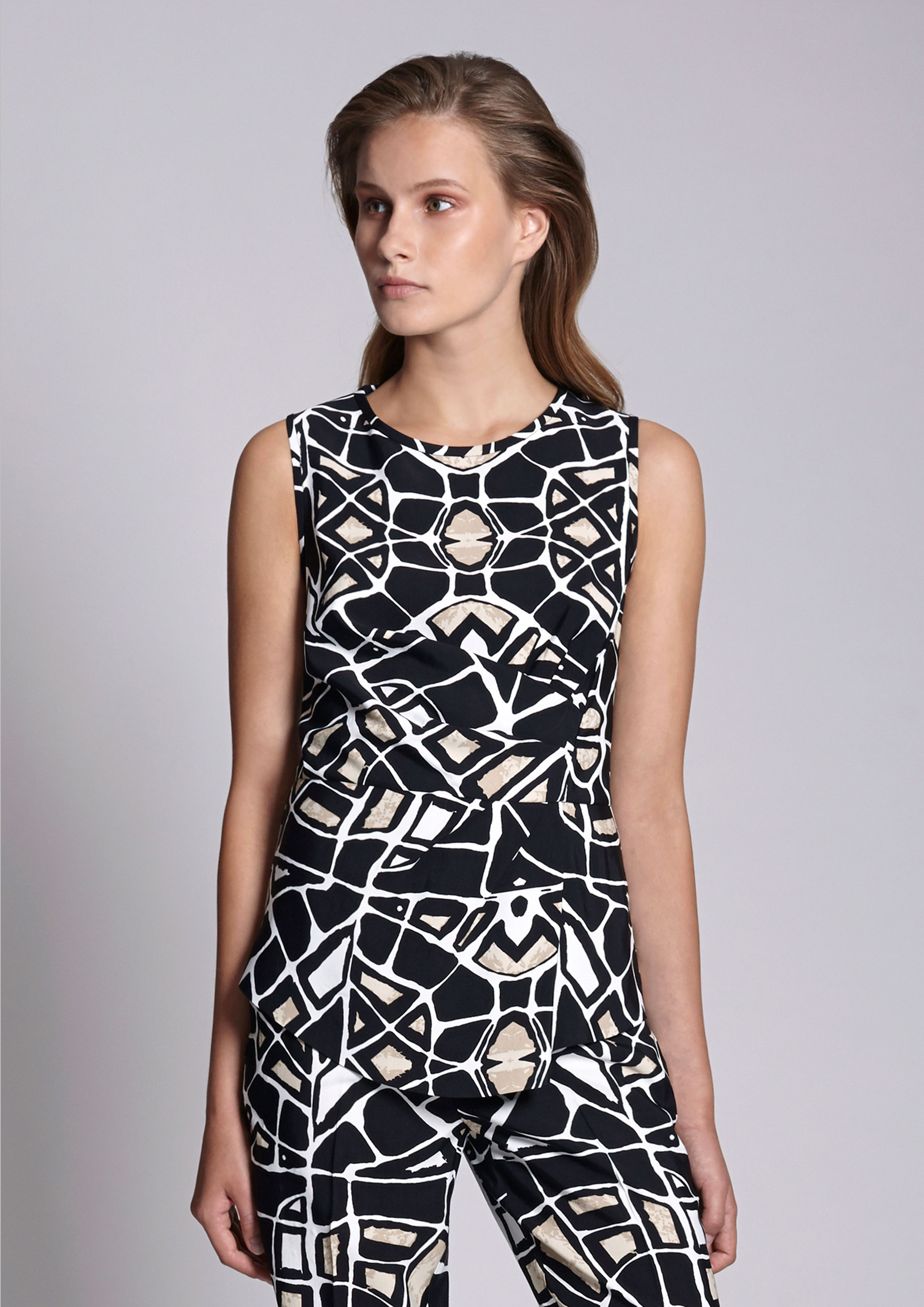 Geometric print top with pleats