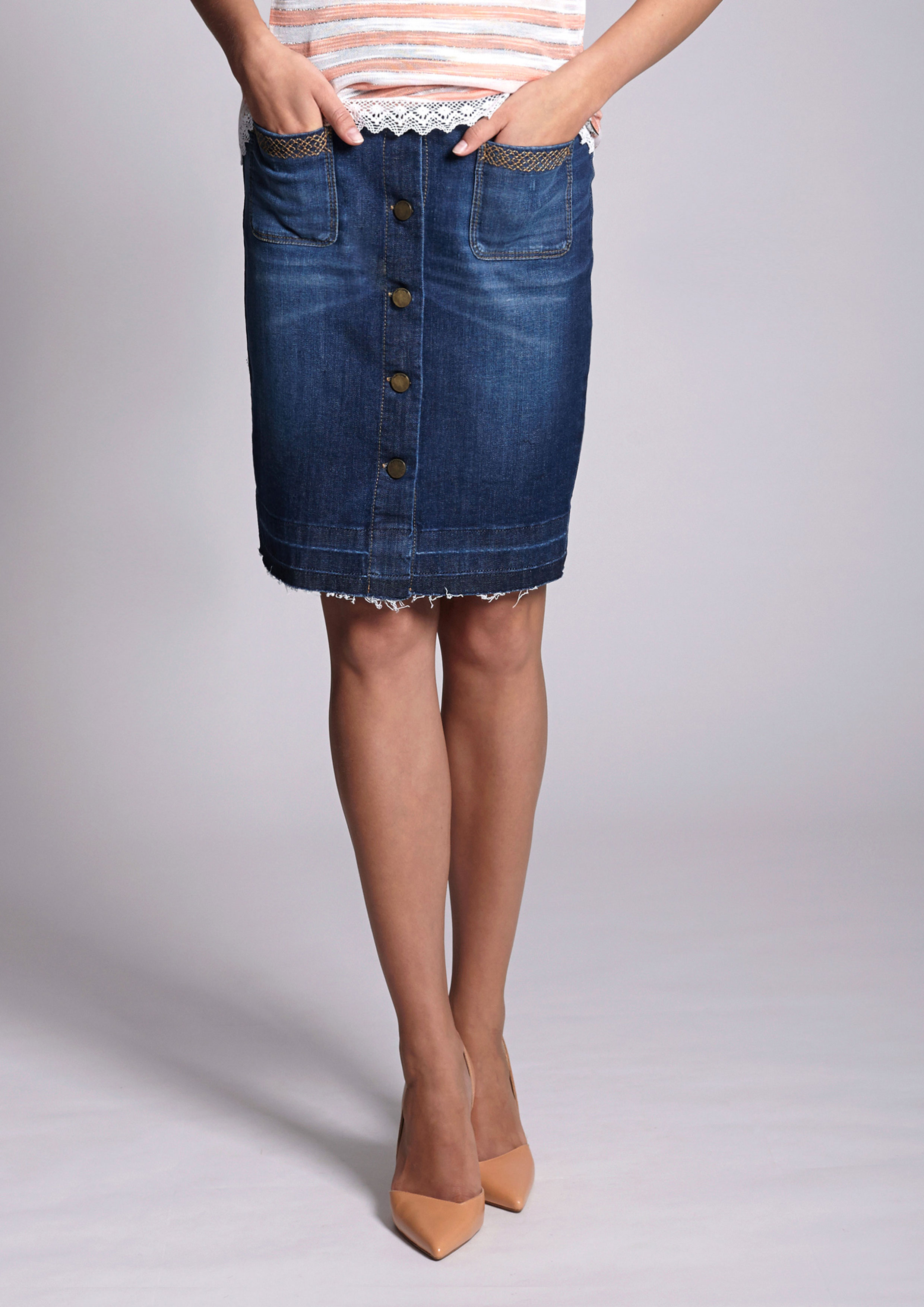 Denim pencil skirt