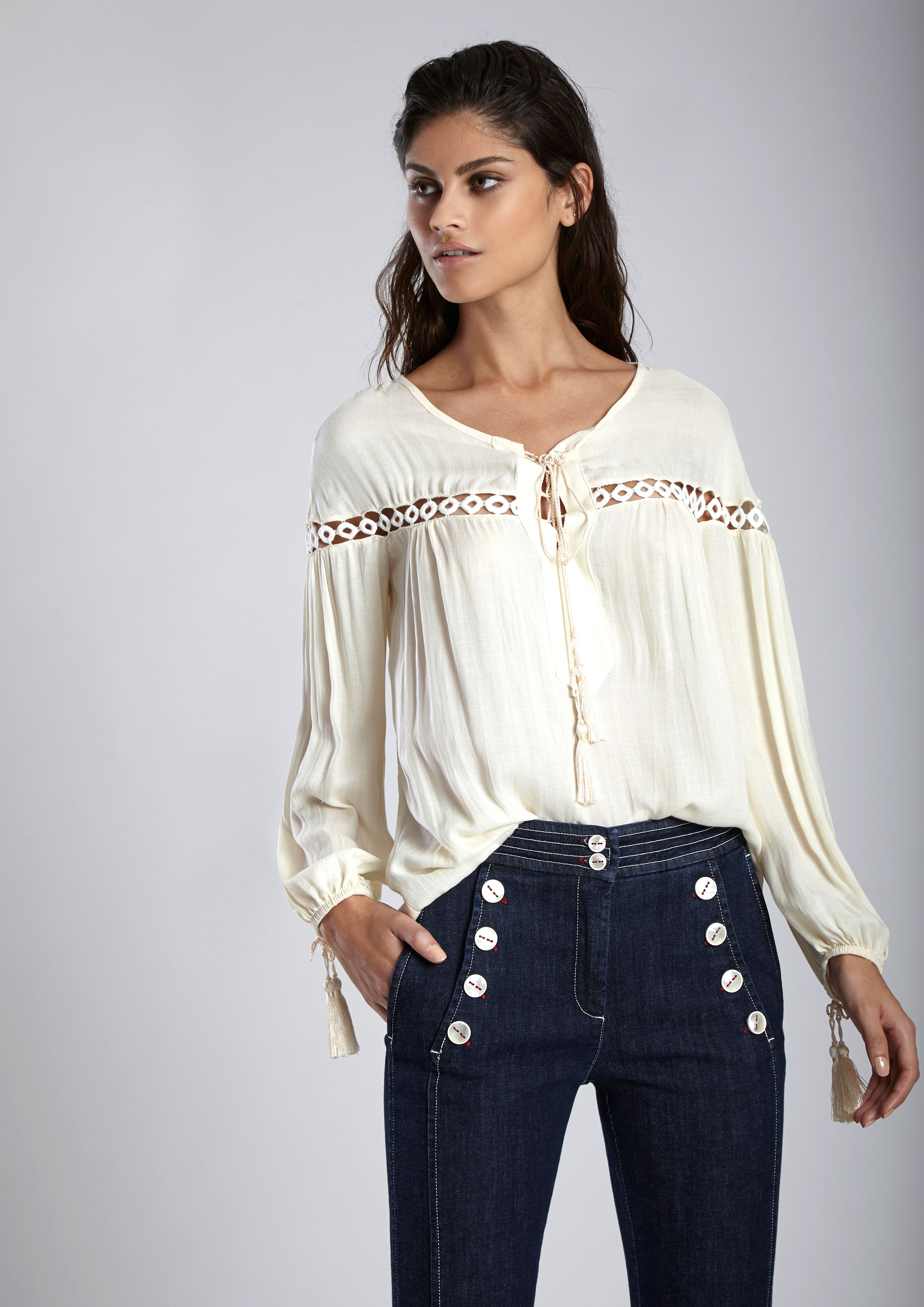 Long sleeve ecru blouse